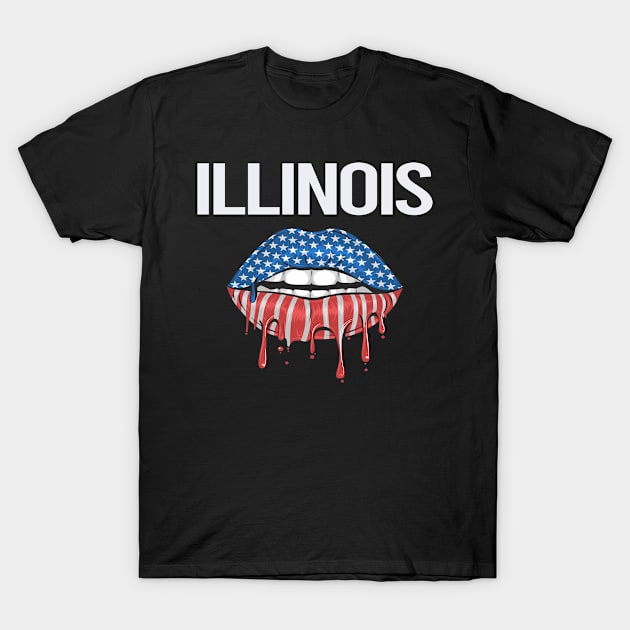 USA Flag Lips Illinois T-Shirt by rosenbaumquinton52